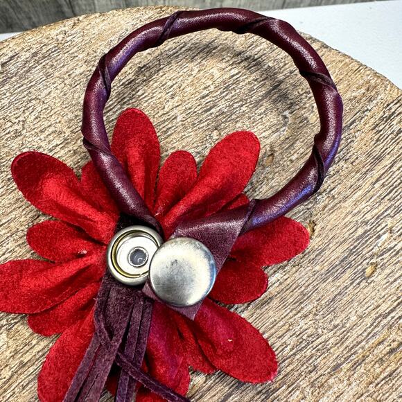 Leather Flower Purse Charm Genuine Leather Fall Daisy Bag Charm NEW FAST SHIP - Picture 5 of 6